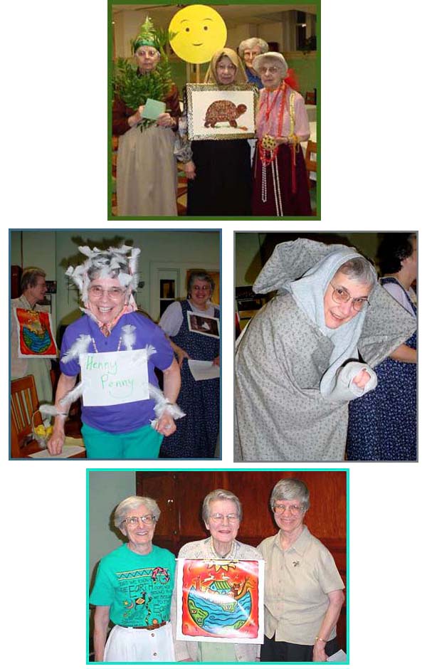 Ecological Benedictine nuns in various nature themed costumes